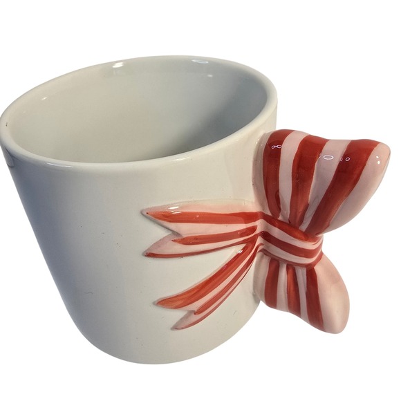 Spritz Other - Spritz Red White Striped Bow Handle Stoneware Coffee Mug White Ceramic Cup
